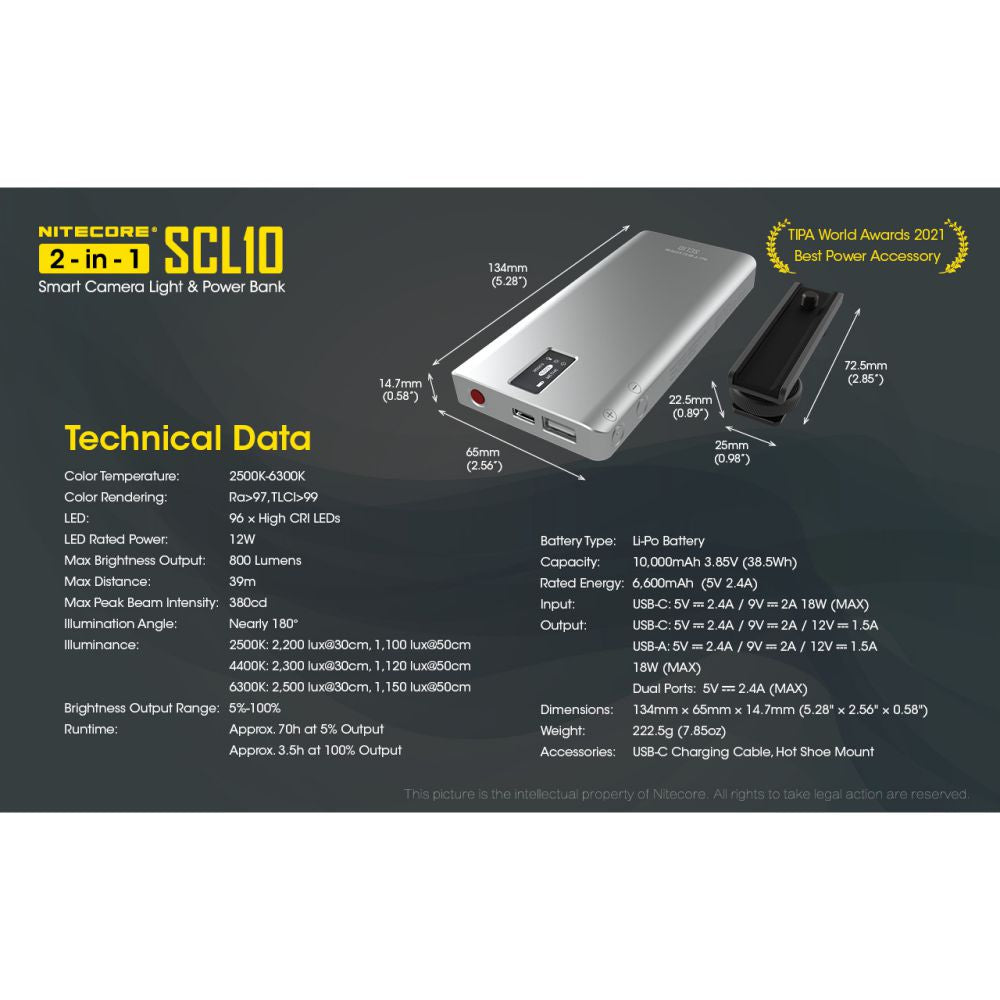 Nitecore SCL10 2-in-1 Smart Camera Light &Power Bank