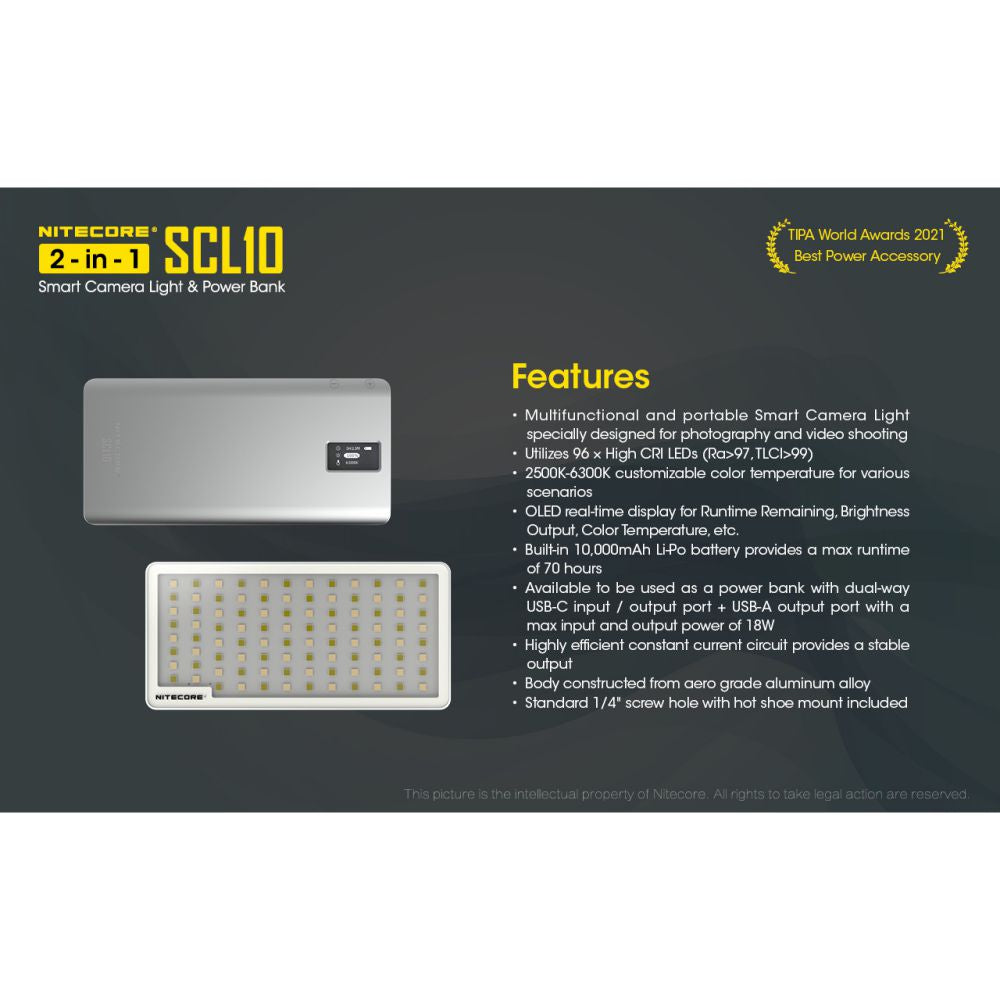 Nitecore SCL10 2-in-1 Smart Camera Light &Power Bank
