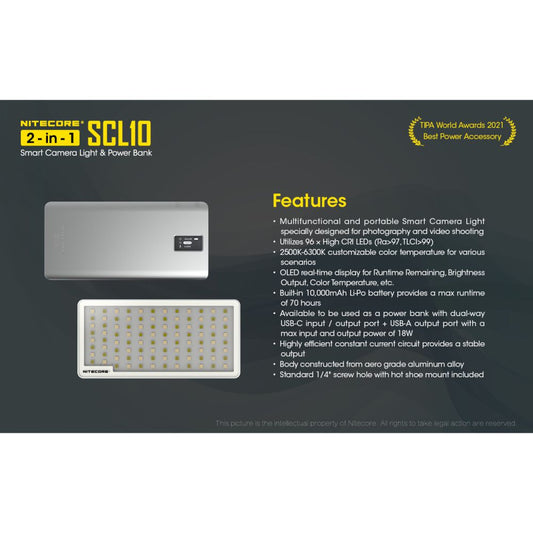 Nitecore SCL10 2-in-1 Smart Camera Light &Power Bank